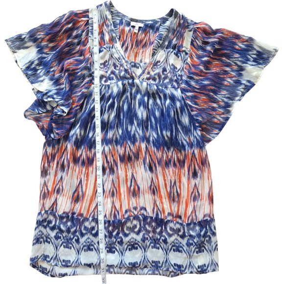 Joie red blue white 100% silk sheer tunic top - Picture 6 of 8